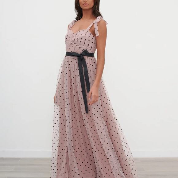 Forever Unique Dresses & Skirts - NWT Dusty Pink And Black Polka Dot Mesh Maxi Dress